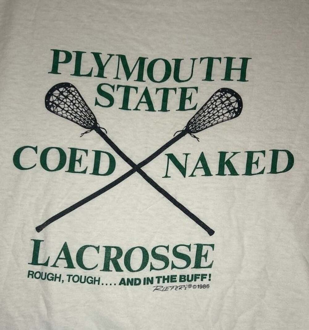 Vintage 1986 Plymouth State Coed Naked Lacrosse Graphic T-Shirt